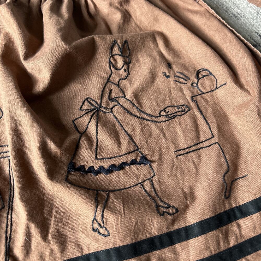 Vtg 50s Look Handmade Embroidered Homemaker Apron Set Cottagecore One Size - Picture 5 of 6